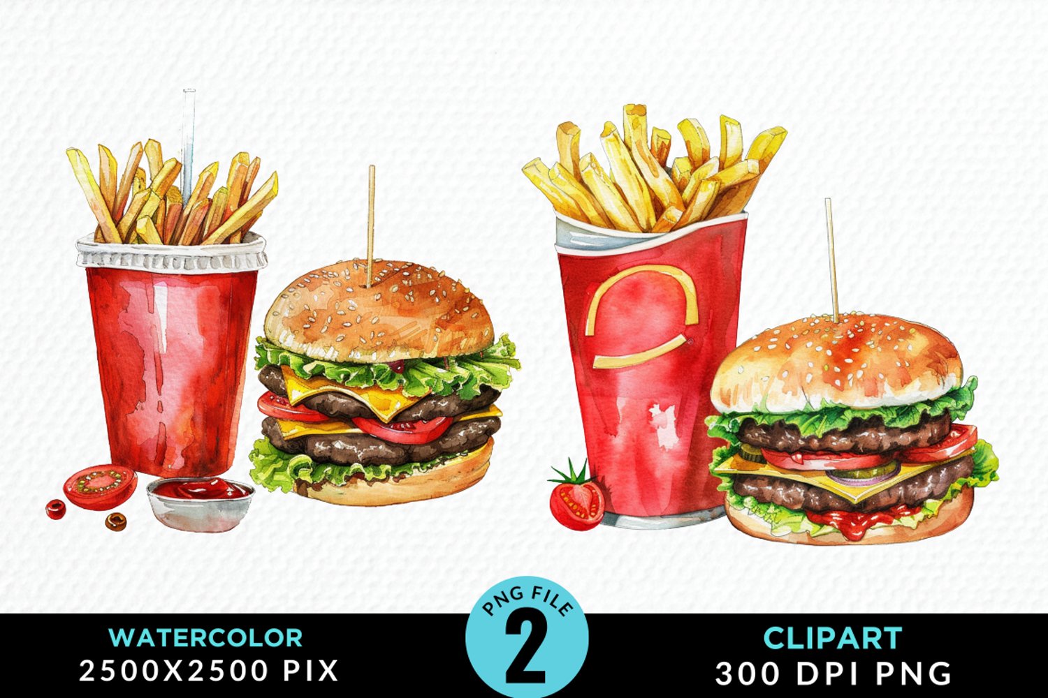 Watercolor Fast Food Graphic Clipart product image 1