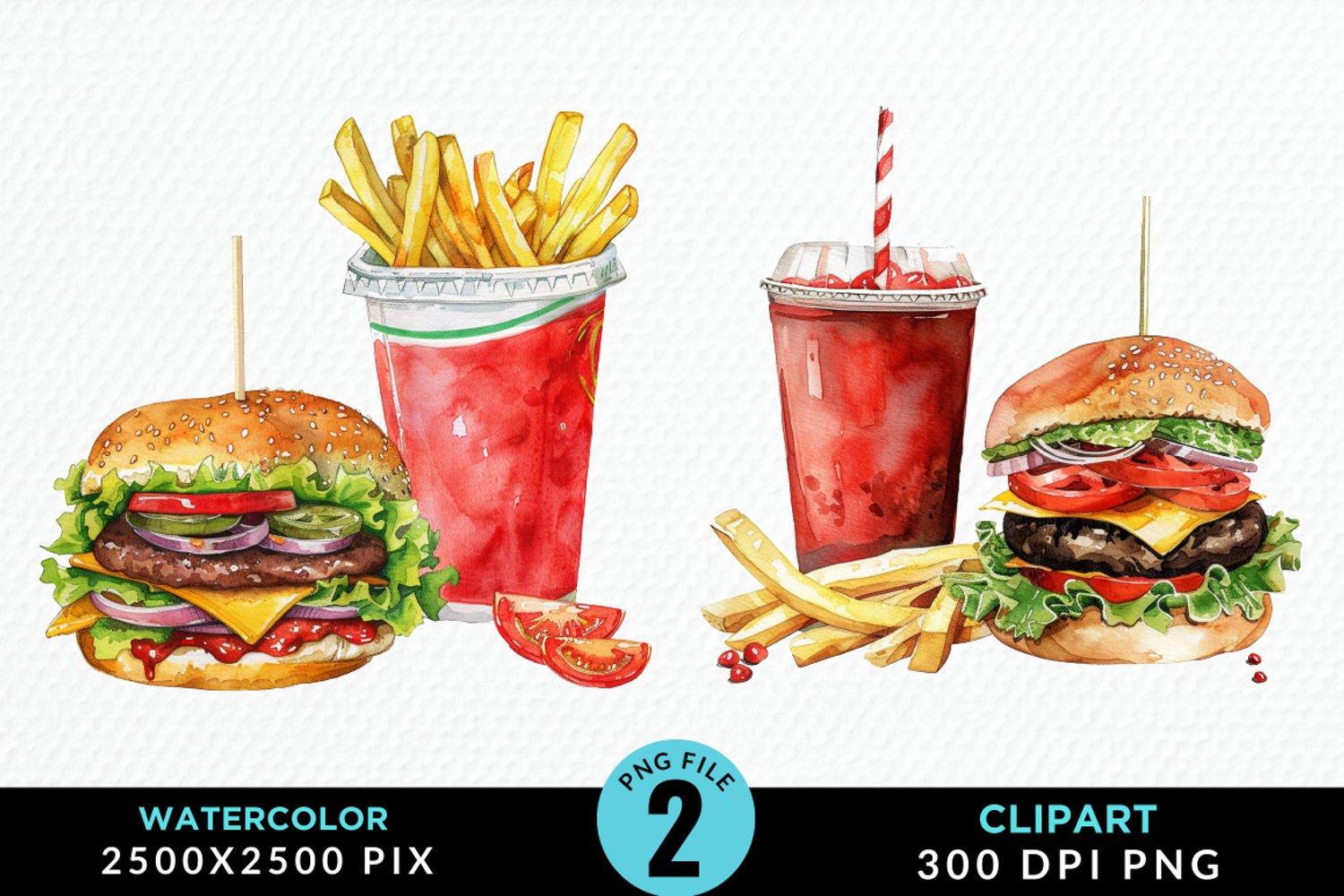 Watercolor Fast Food Graphic Clipart product image 1