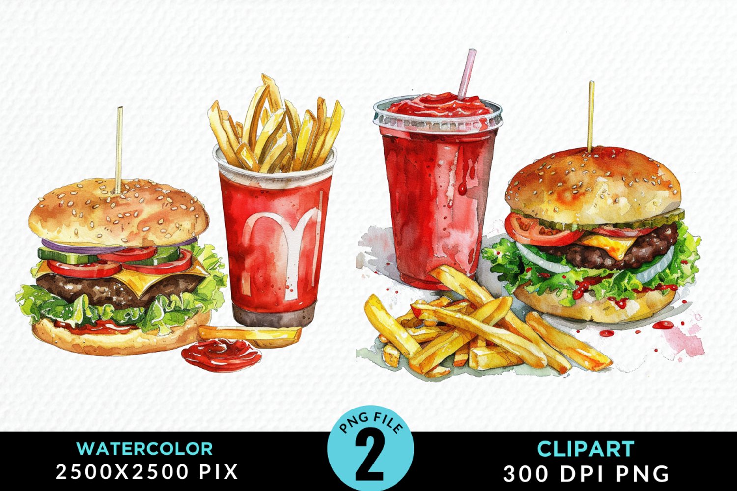Watercolor Fast Food Graphic Clipart product image 1