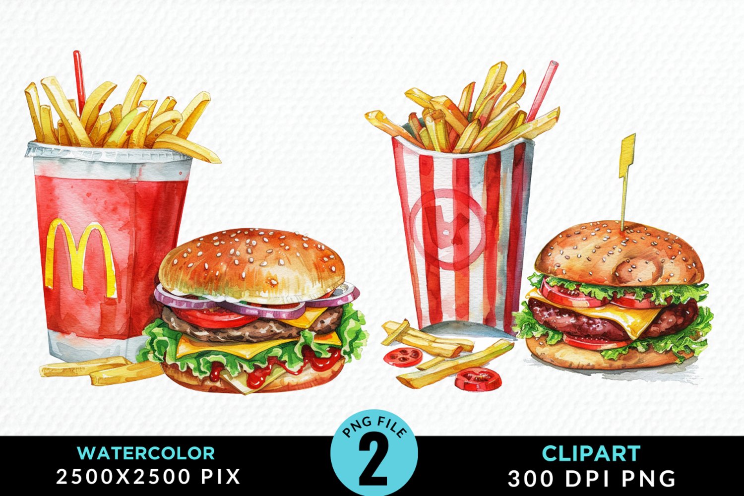 Watercolor Fast Food Graphic Clipart product image 1