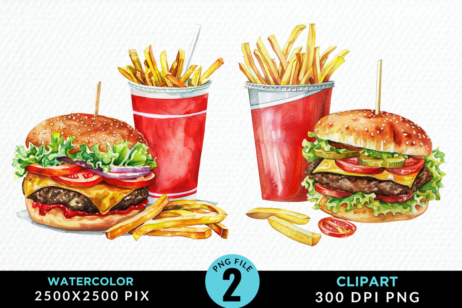 Watercolor Fast Food Graphic Clipart product image 1