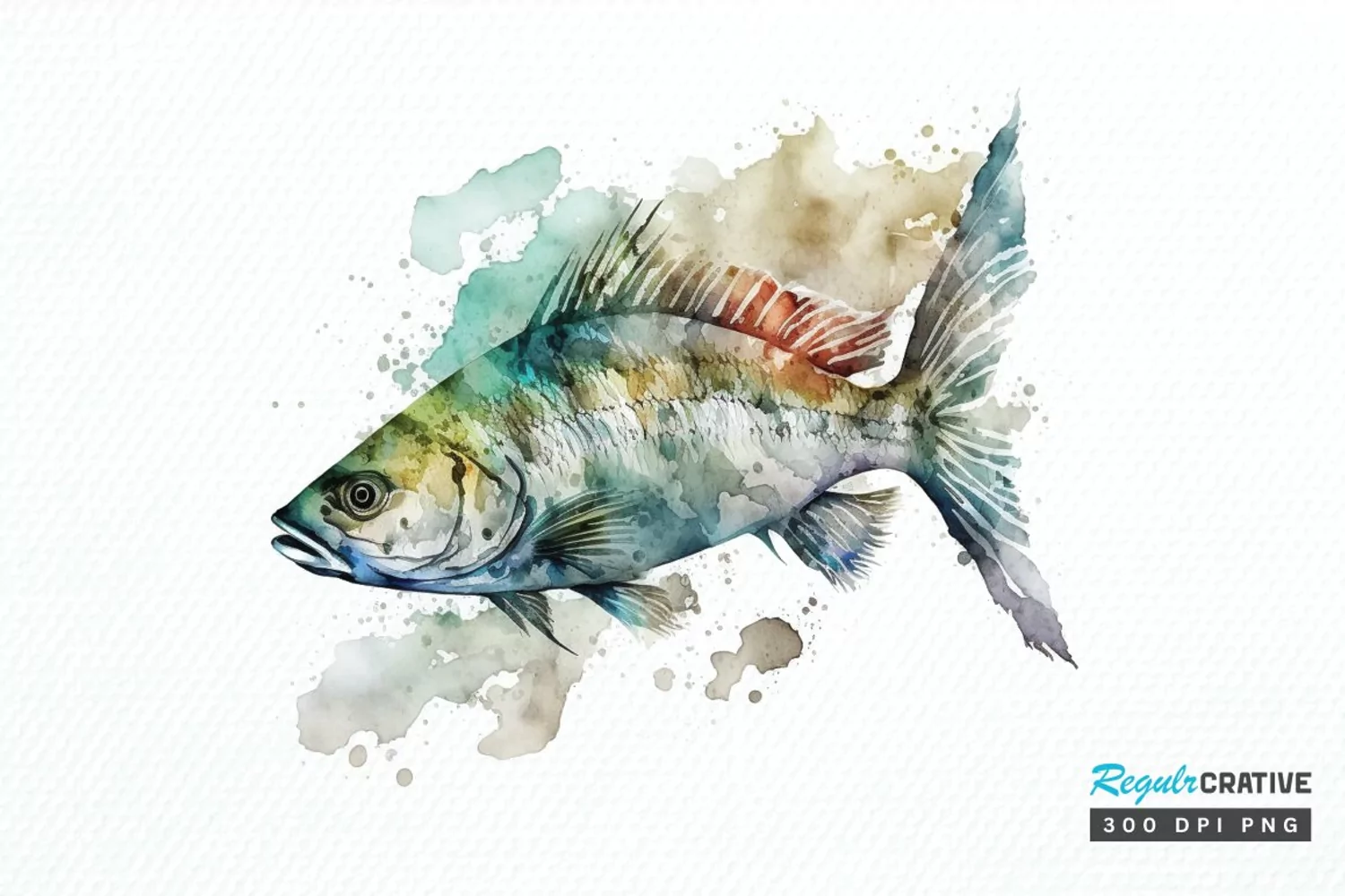 Watercolor Fish Bone PNG Clipart product image 1
