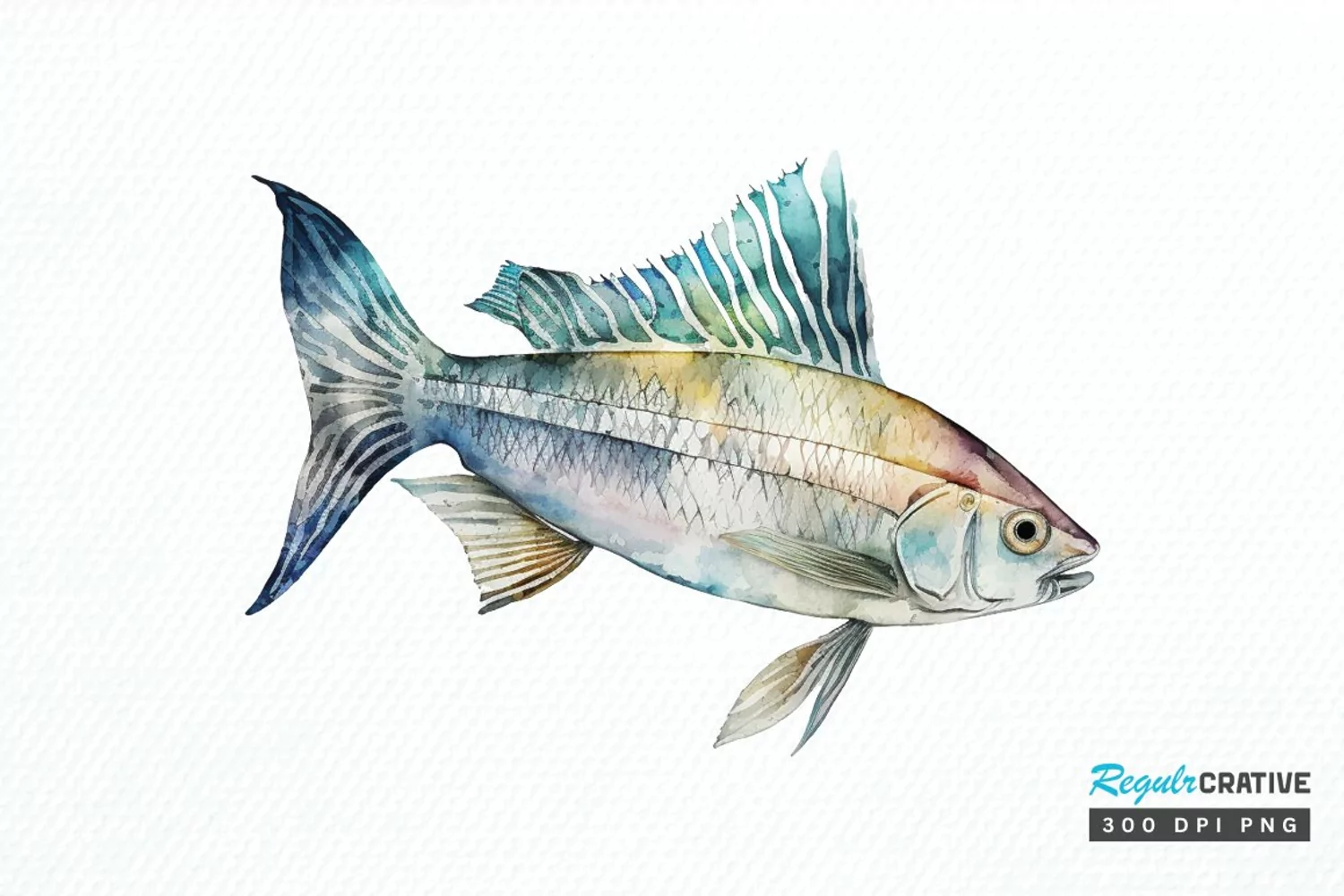 Watercolor Fish Bone PNG Clipart product image 1