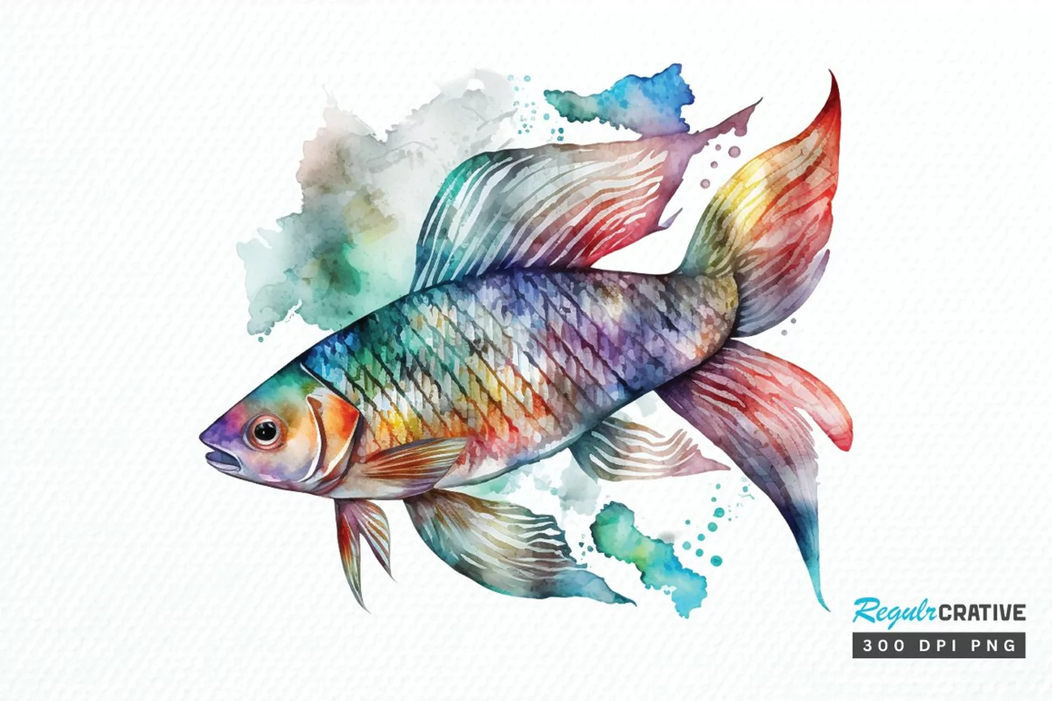 Watercolor Fish Bone PNG Clipart product image 1