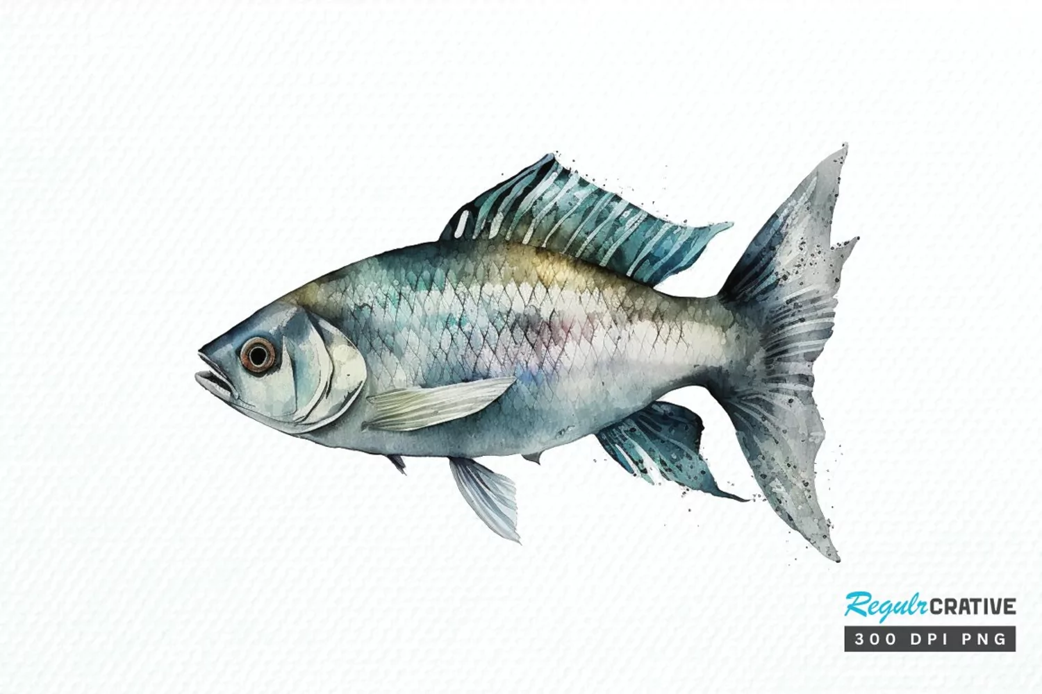 Watercolor Fish Bone PNG Clipart product image 1