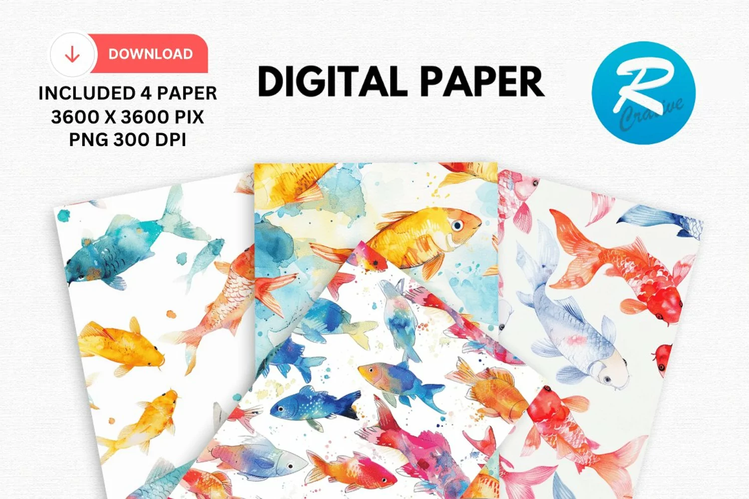 Watercolor Fish Digital Paper, Watercolor Fish Background product image 1
