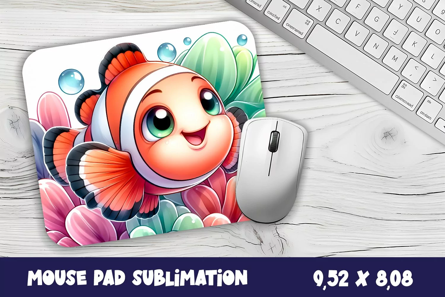 Watercolor Fish Mouse Pad Template, Sea Sublimation Design product image 1