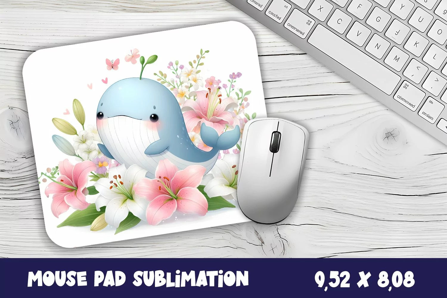 Whale flowers Mouse Pad Design, Sea Sublimation Designs product image 1
