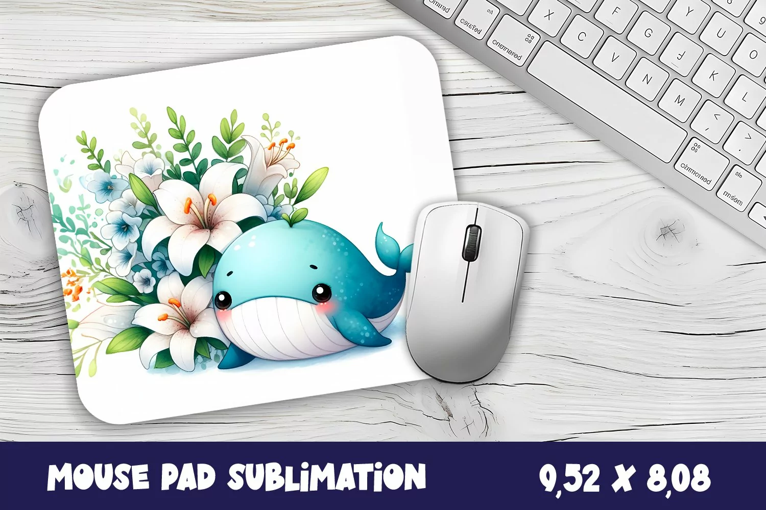 Whale flowers Mouse Pad Design, Sea Sublimation Designs product image 1