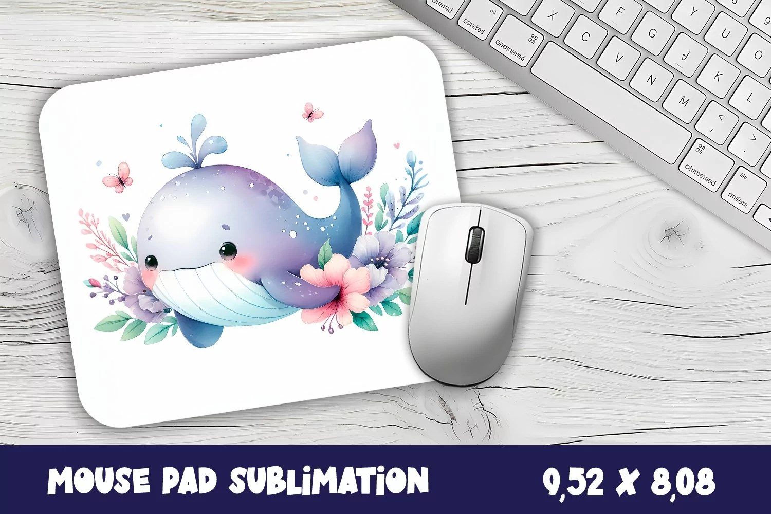Whale flowers Mouse Pad Design, Sea Sublimation Designs product image 1