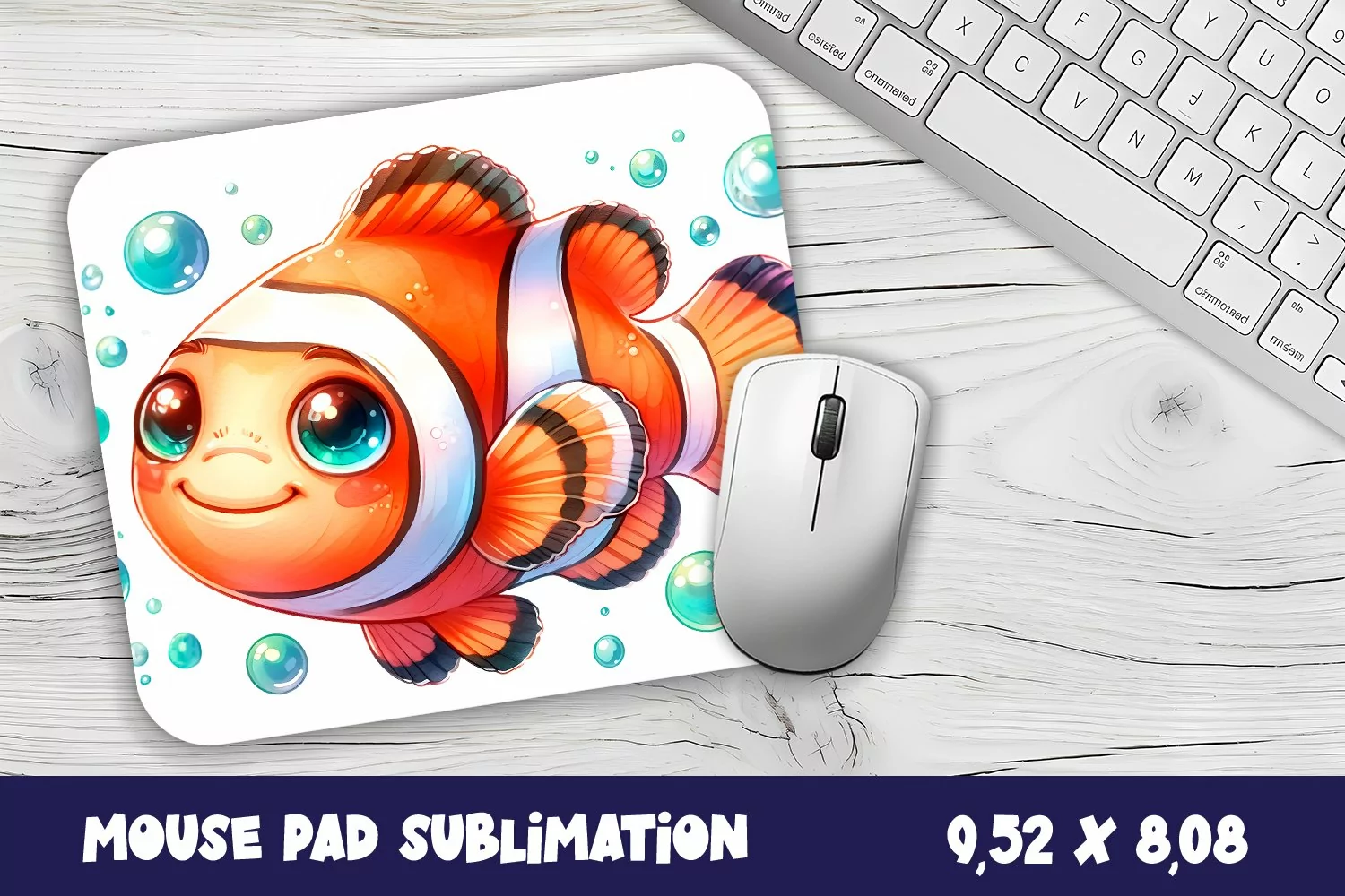 Watercolor Fish Mouse Pad Template, Sea Sublimation Design product image 1