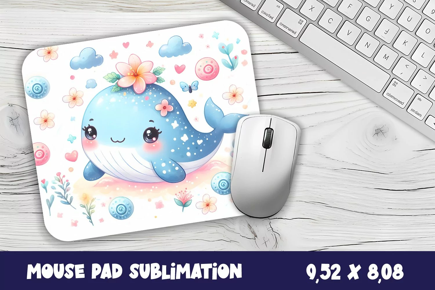 Whale flowers Mouse Pad Design, Sea Sublimation Designs product image 1