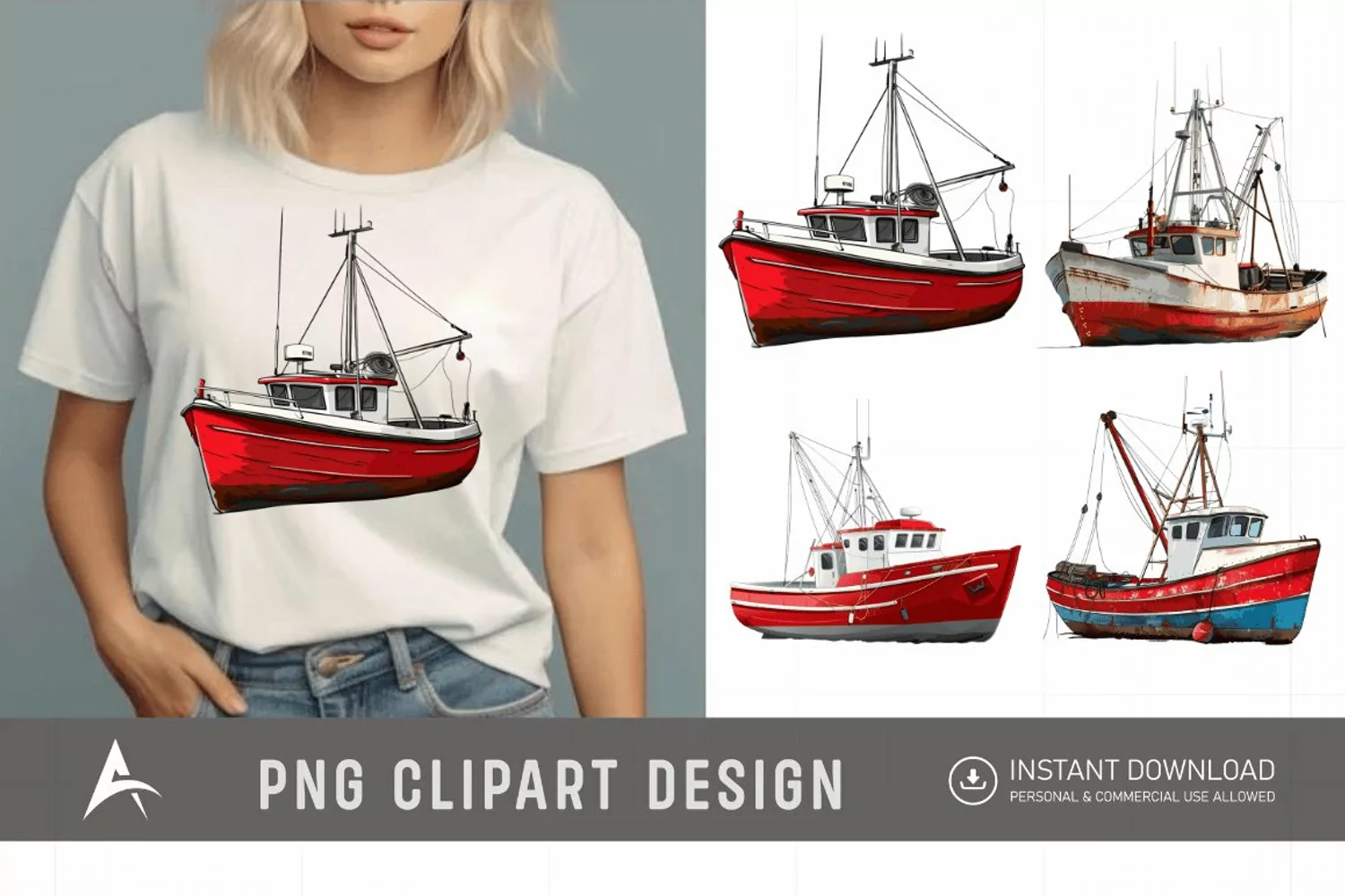 Watercolor Fishing Boat Clipart product image 1