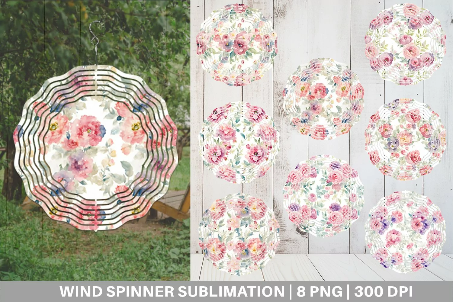 Watercolor floral Wind Spinner | Sublimation Spinner Design product image 1