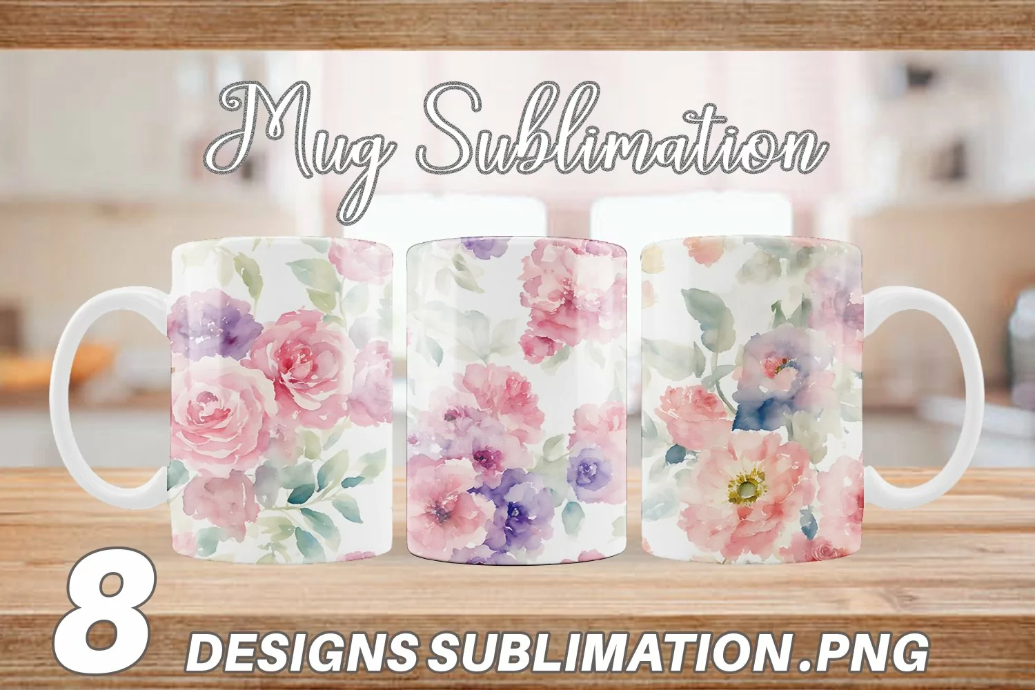 Watercolor floral Mug sublimation design product image 1