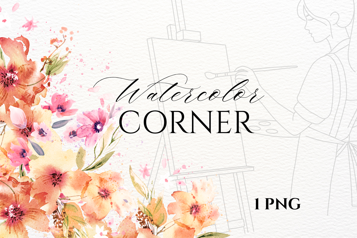 Watercolor Floral Corner PNG product image 1