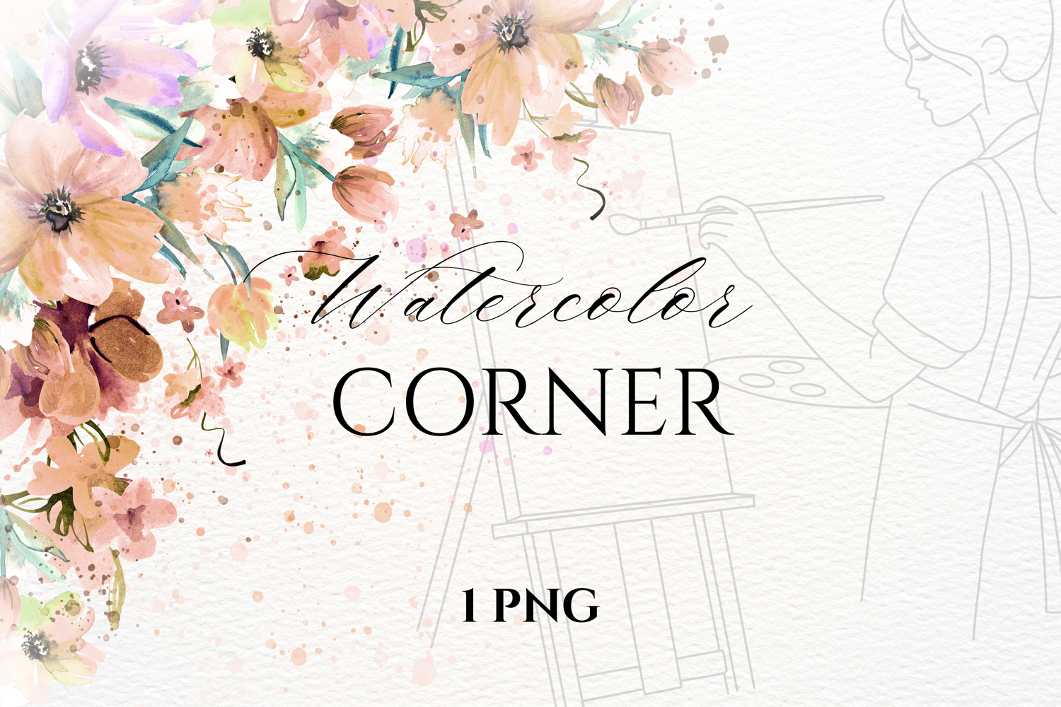 Watercolor Fall Autumn Floral Corner PNG product image 1