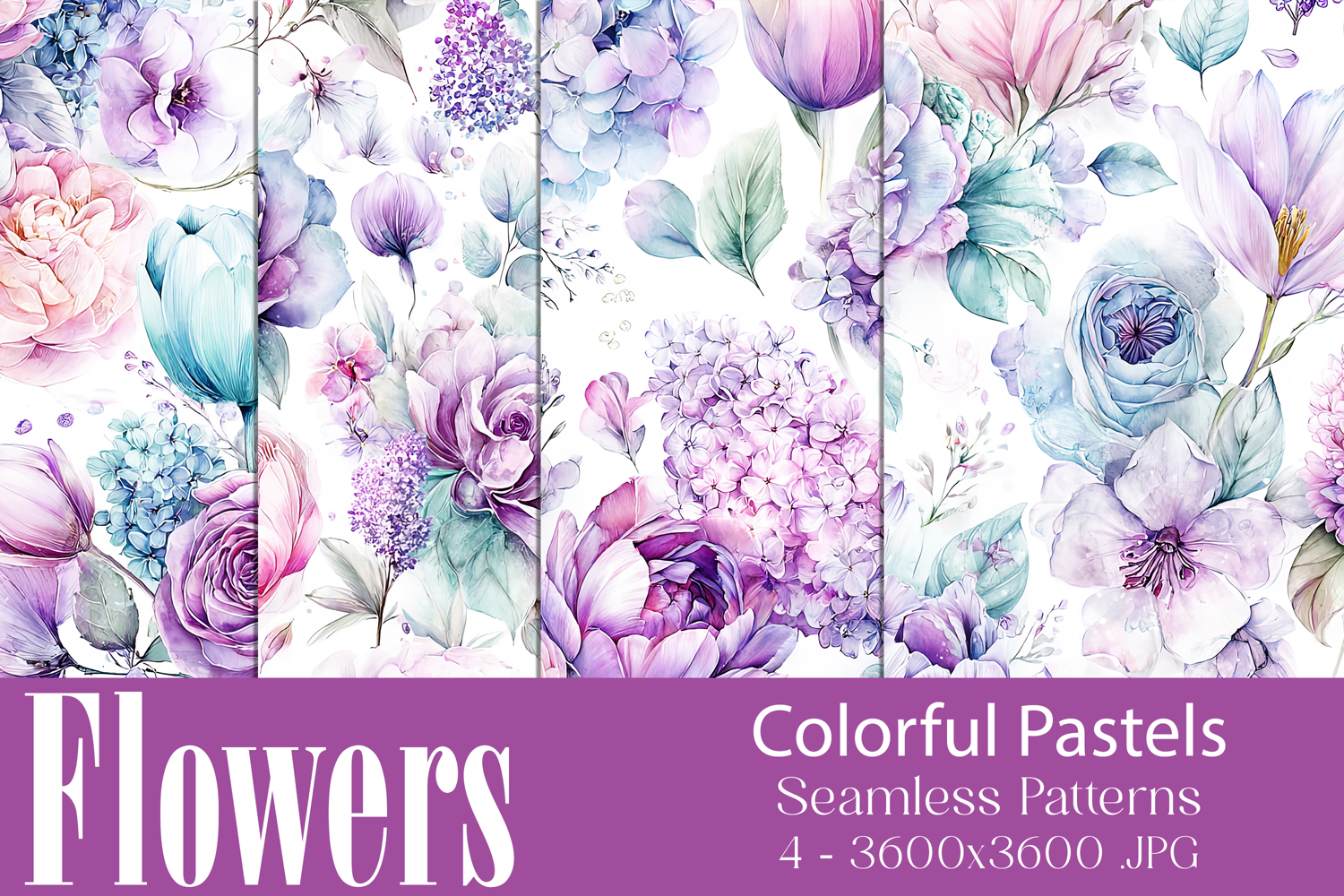 Flower Patterns, Pretty Watercolor Floral Patterns, s1 product image 1