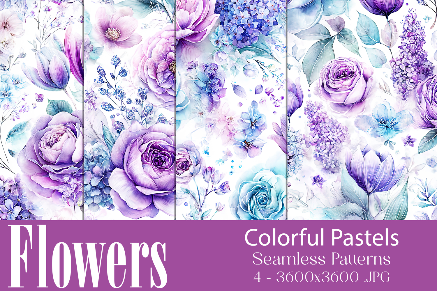 Flower Patterns, Pretty Watercolor Floral Patterns, s2 product image 1