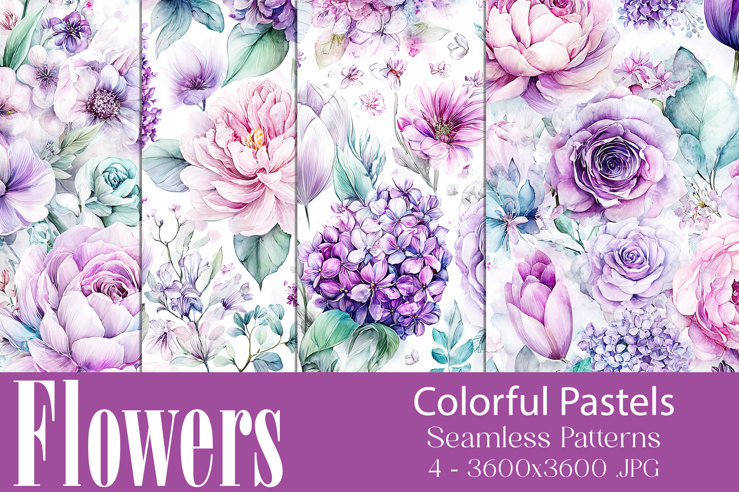 Flower Patterns, Pretty Watercolor Floral Patterns, s12 product image 1