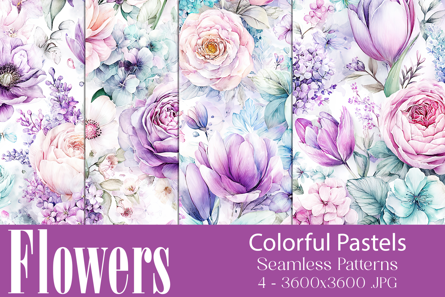 Flower Patterns, Pretty Watercolor Floral Patterns, s17 product image 1