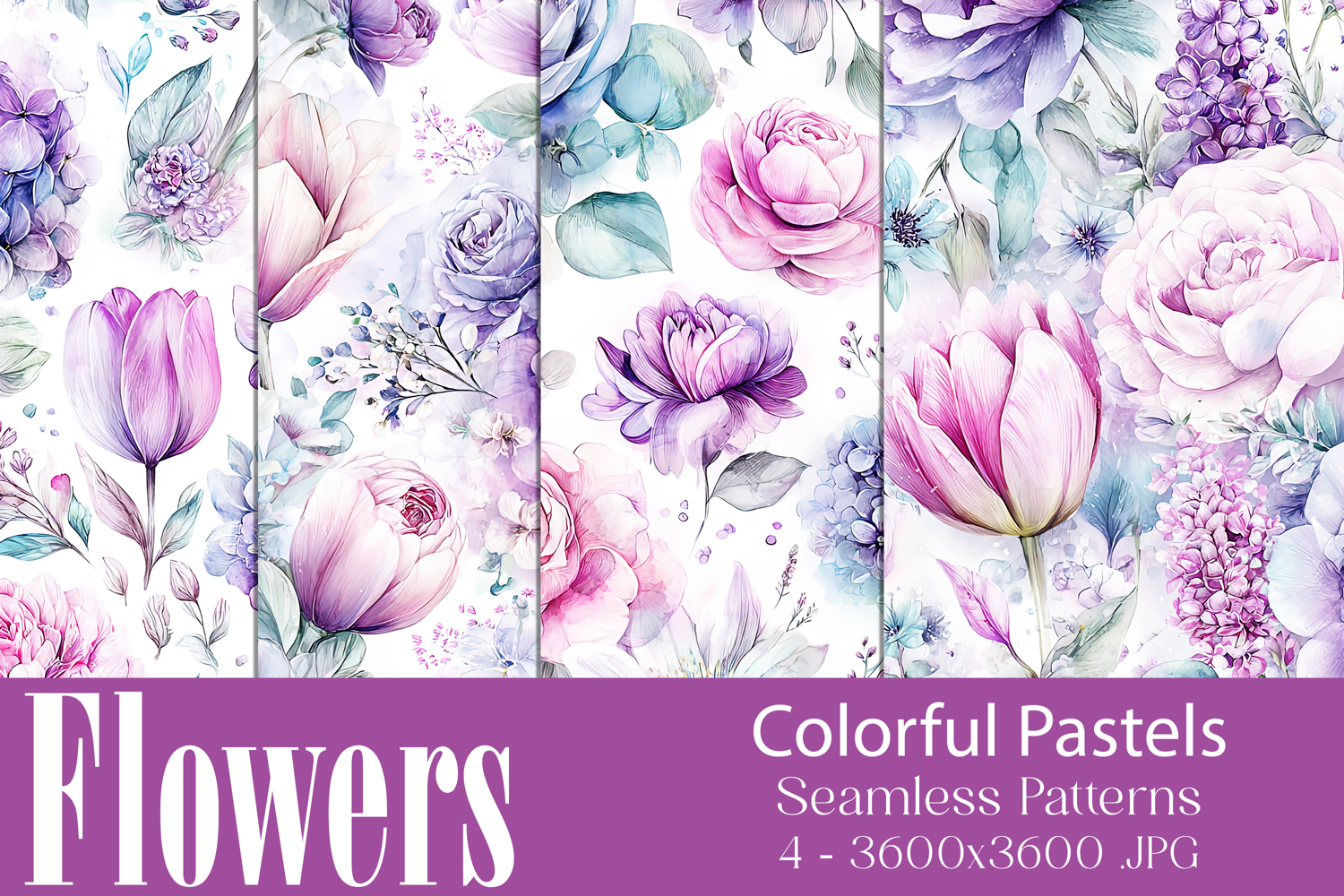 Flower Patterns, Pretty Watercolor Floral Patterns, s18 product image 1