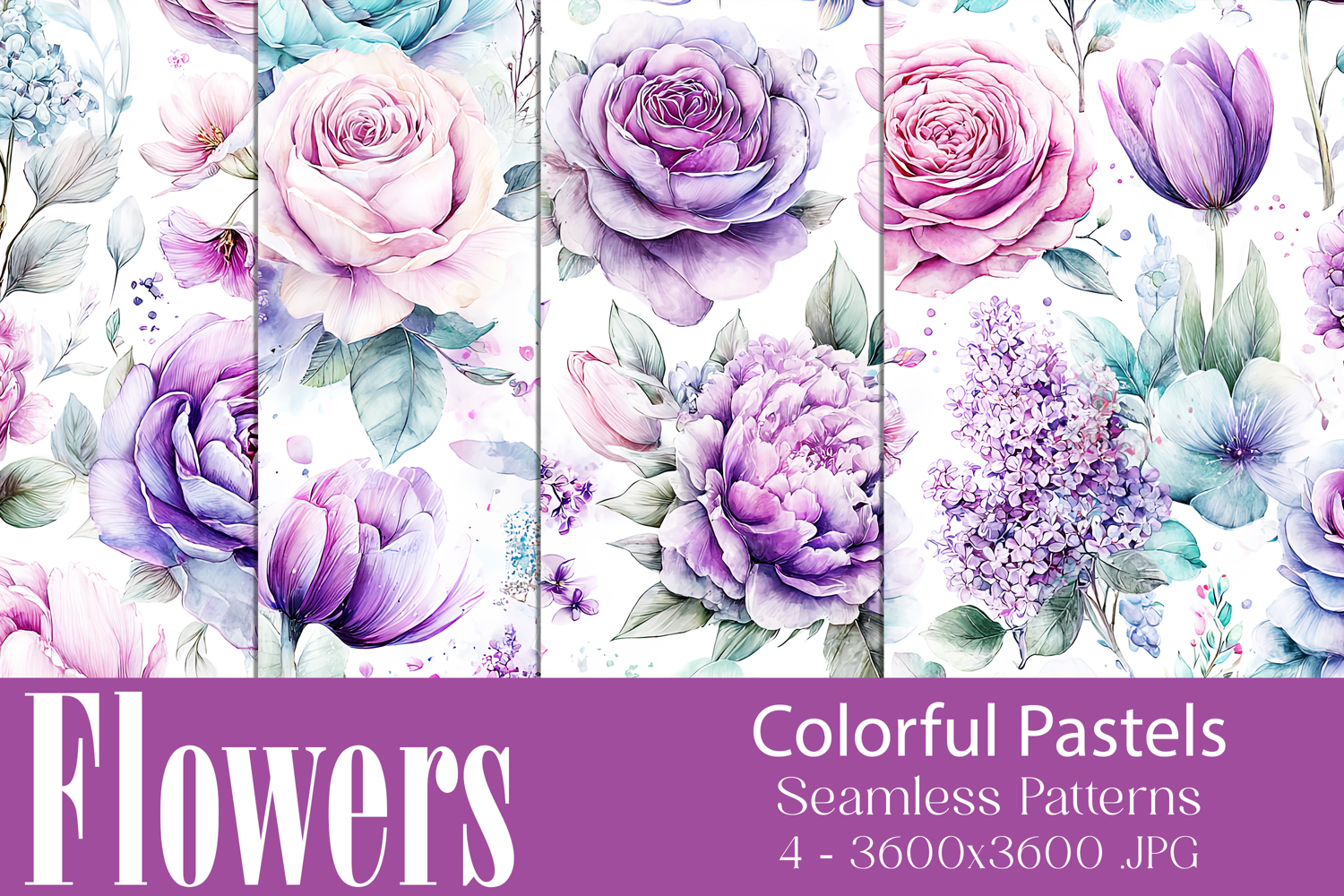 Flower Patterns, Pretty Watercolor Floral Patterns, s21 product image 1