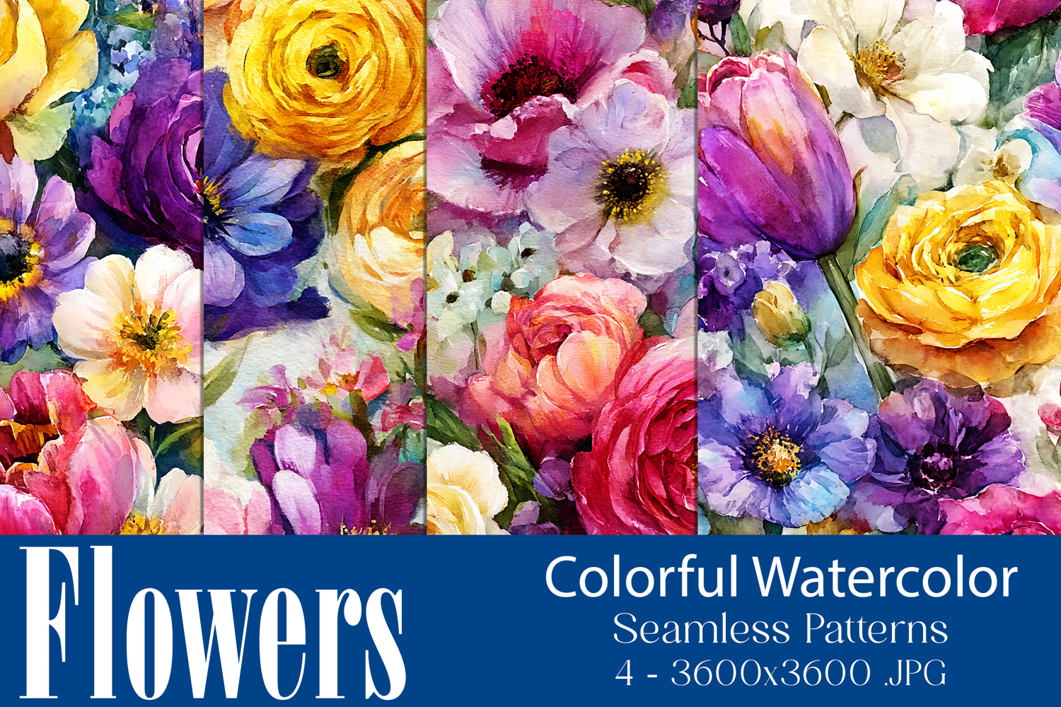 Flower Patterns, Colorful Watercolor Floral Patterns, s10 product image 1