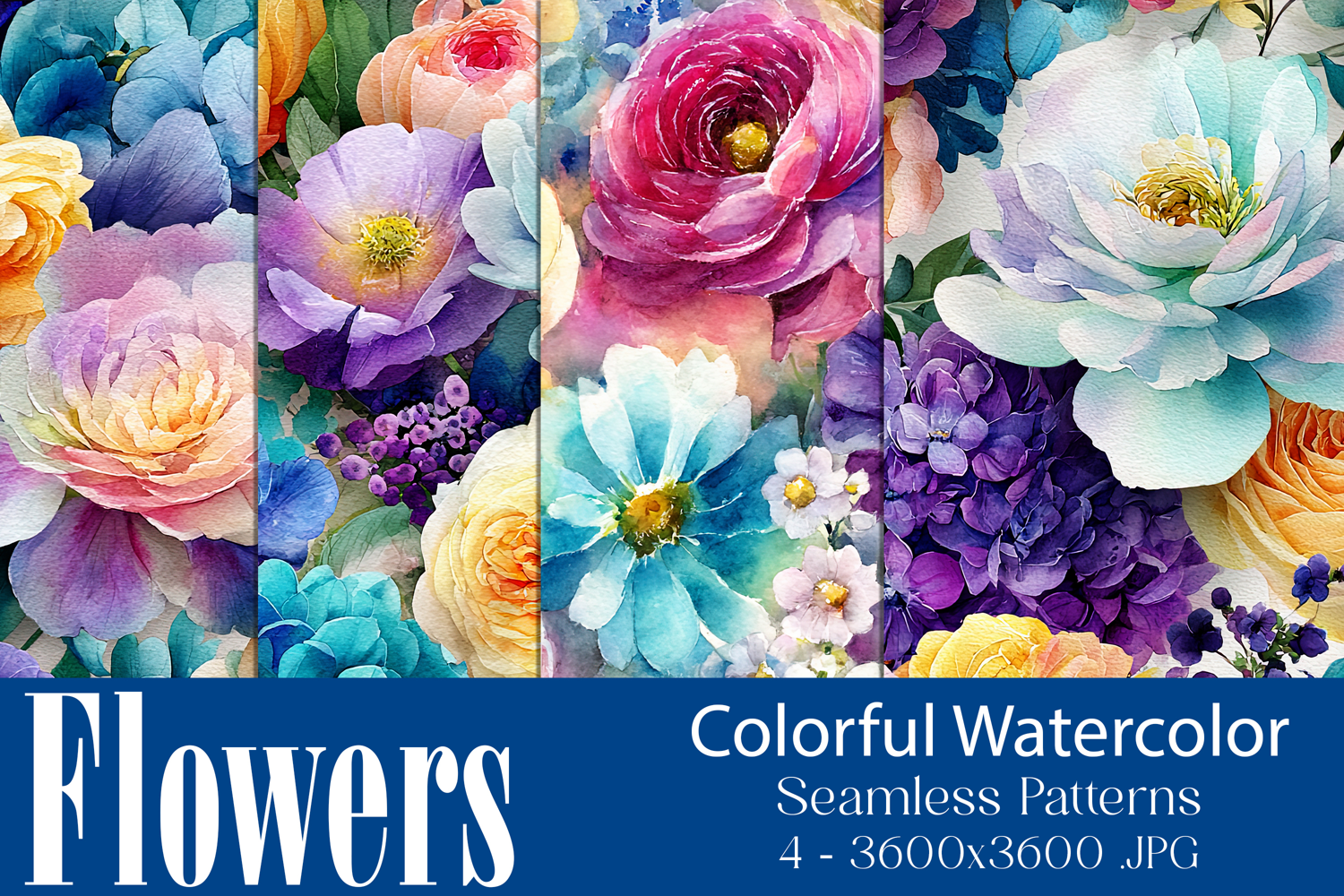 Flower Patterns, Colorful Watercolor Floral Patterns, s3 product image 1