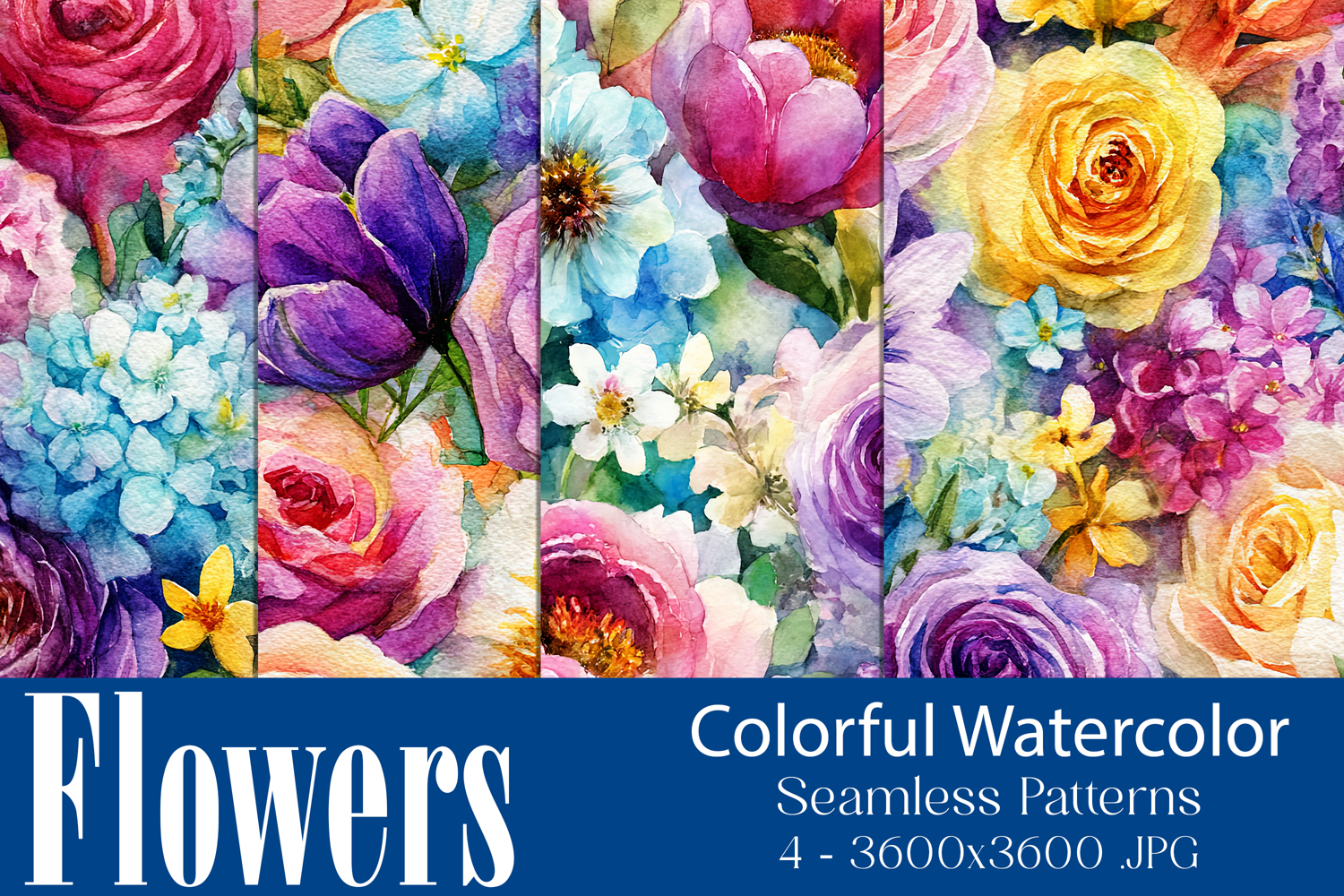 Flower Patterns, Colorful Watercolor Floral Patterns, s7 product image 1