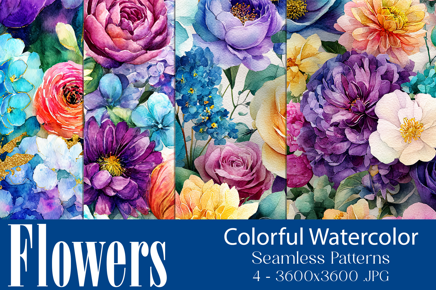 Flower Patterns, Colorful Watercolor Floral Patterns, s8 product image 1