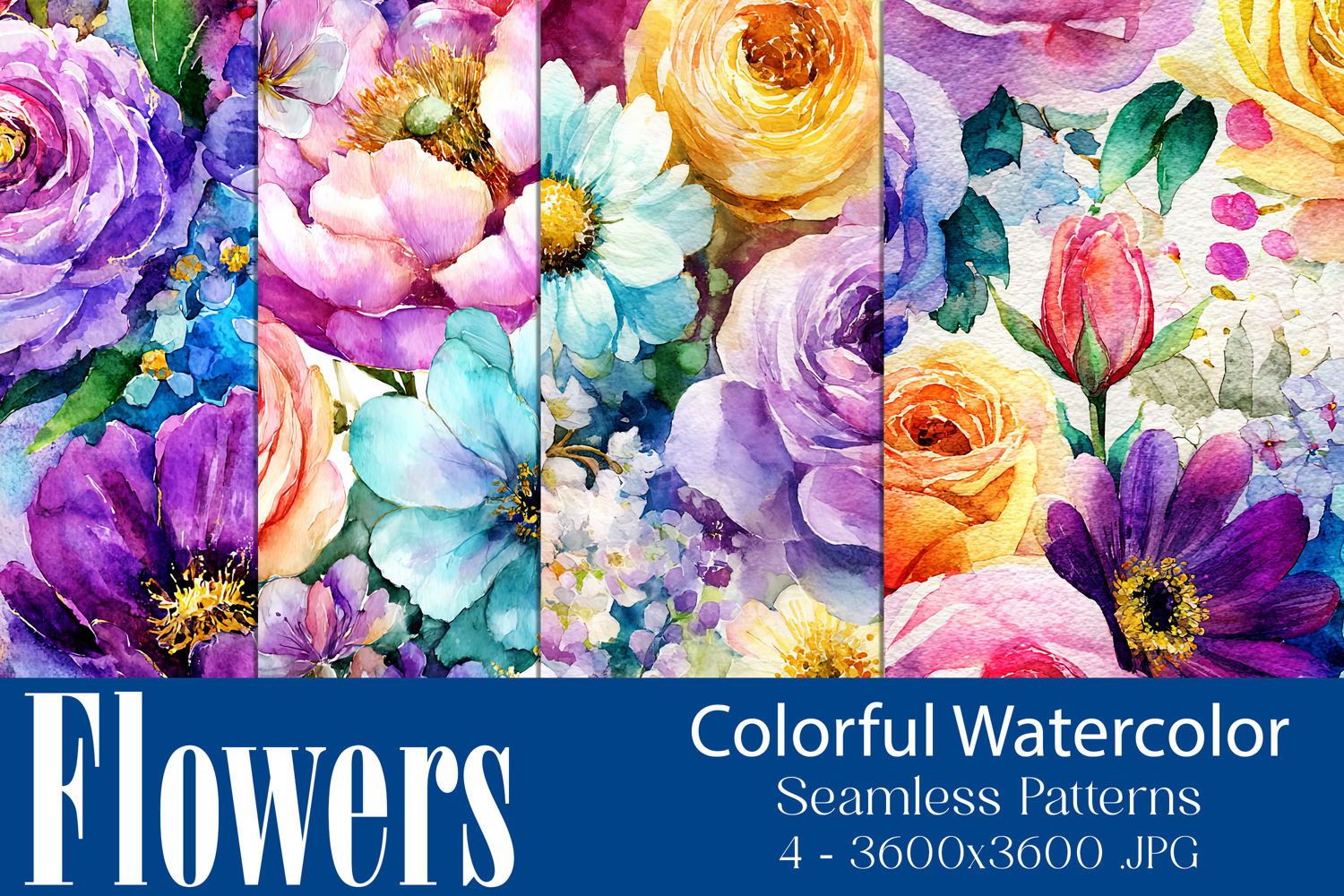 Flower Patterns, Colorful Watercolor Floral Patterns, s9 product image 1