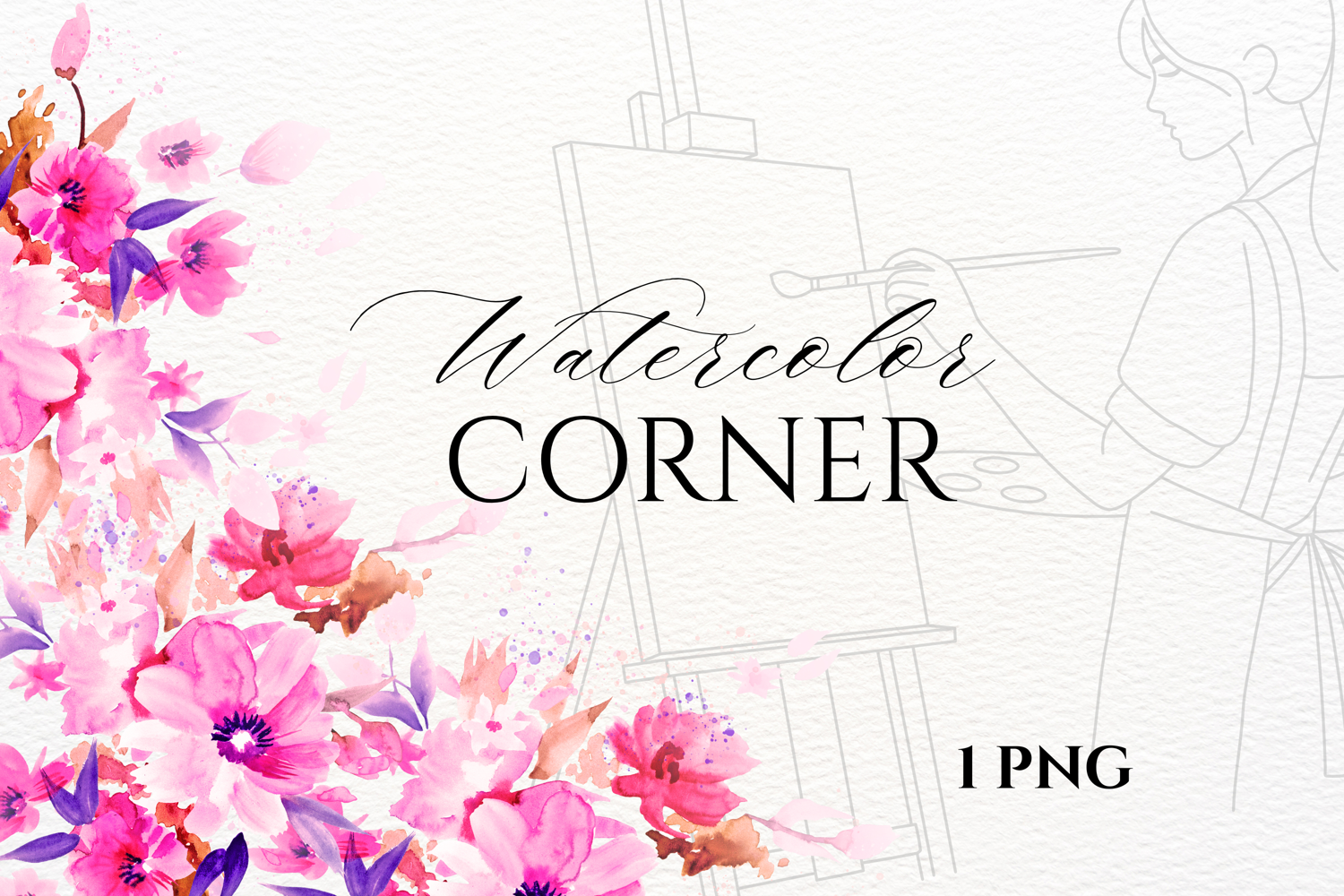 Watercolor Pink Floral Corner PNG product image 1