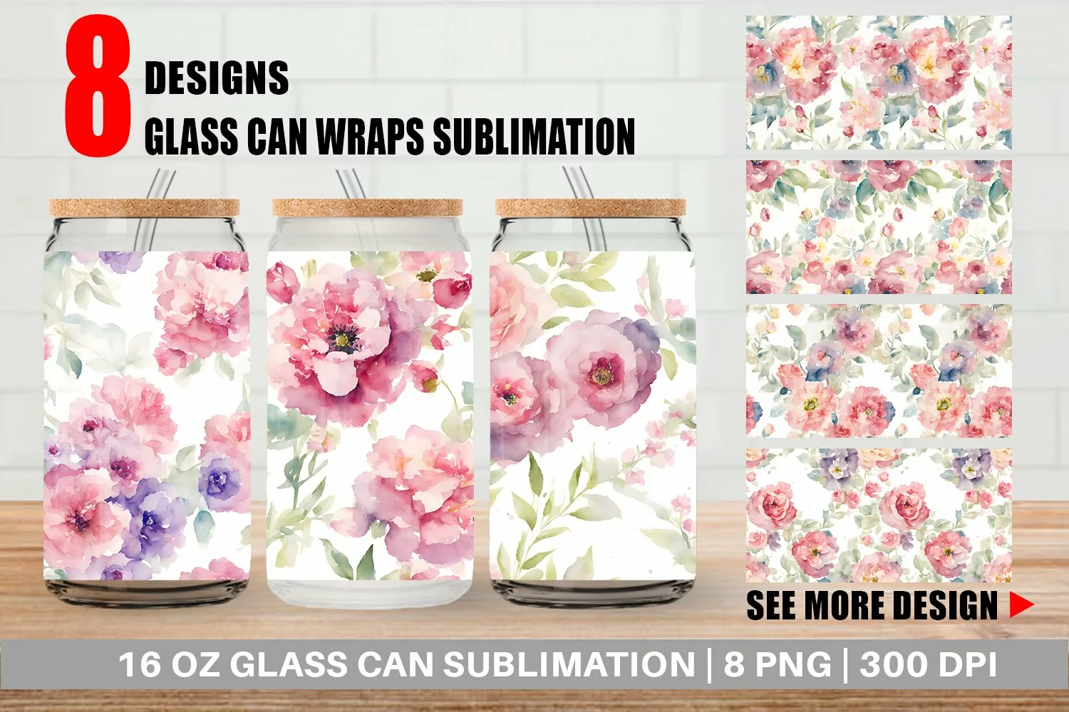Glass Can Wraps Watercolor floral product image 1