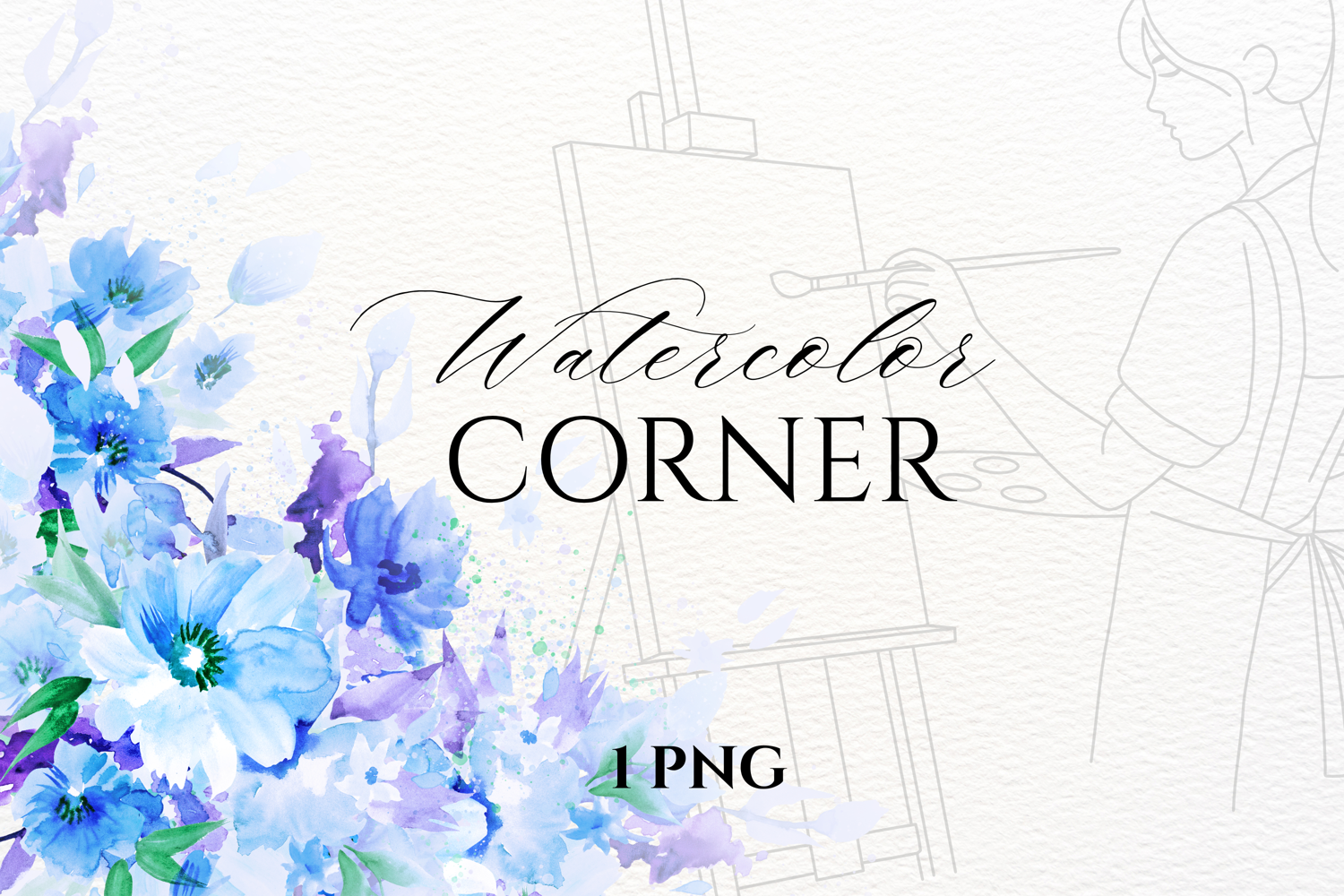 Watercolor Purple Floral Corner PNG product image 1