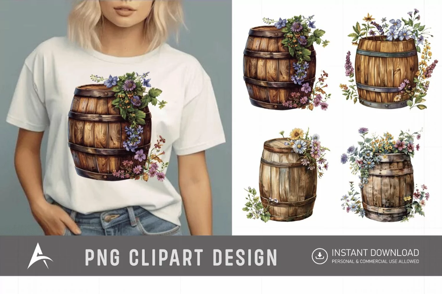Watercolor Floral Barrel Clipart product image 1