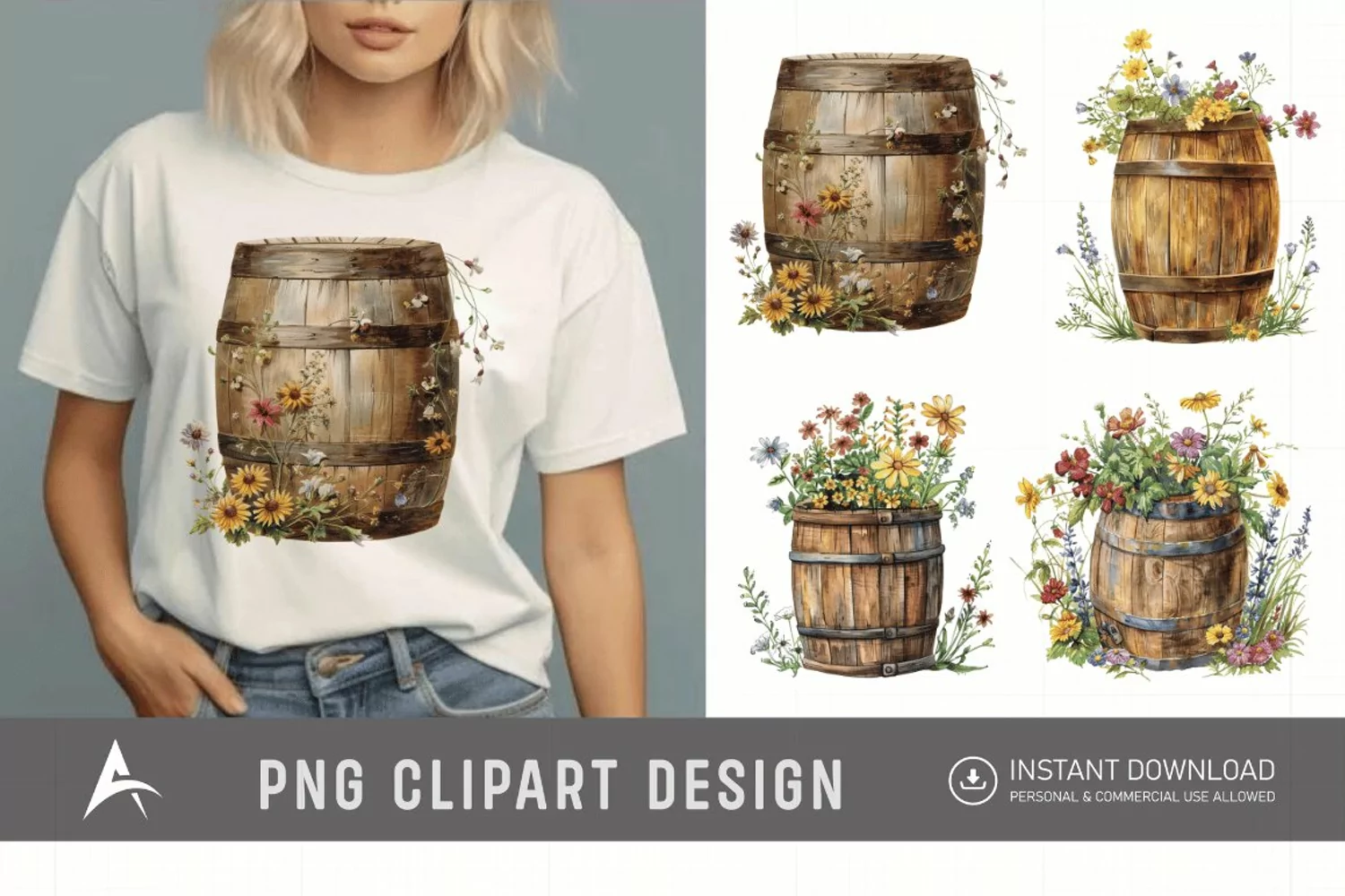 Watercolor Floral Barrel Clipart product image 1