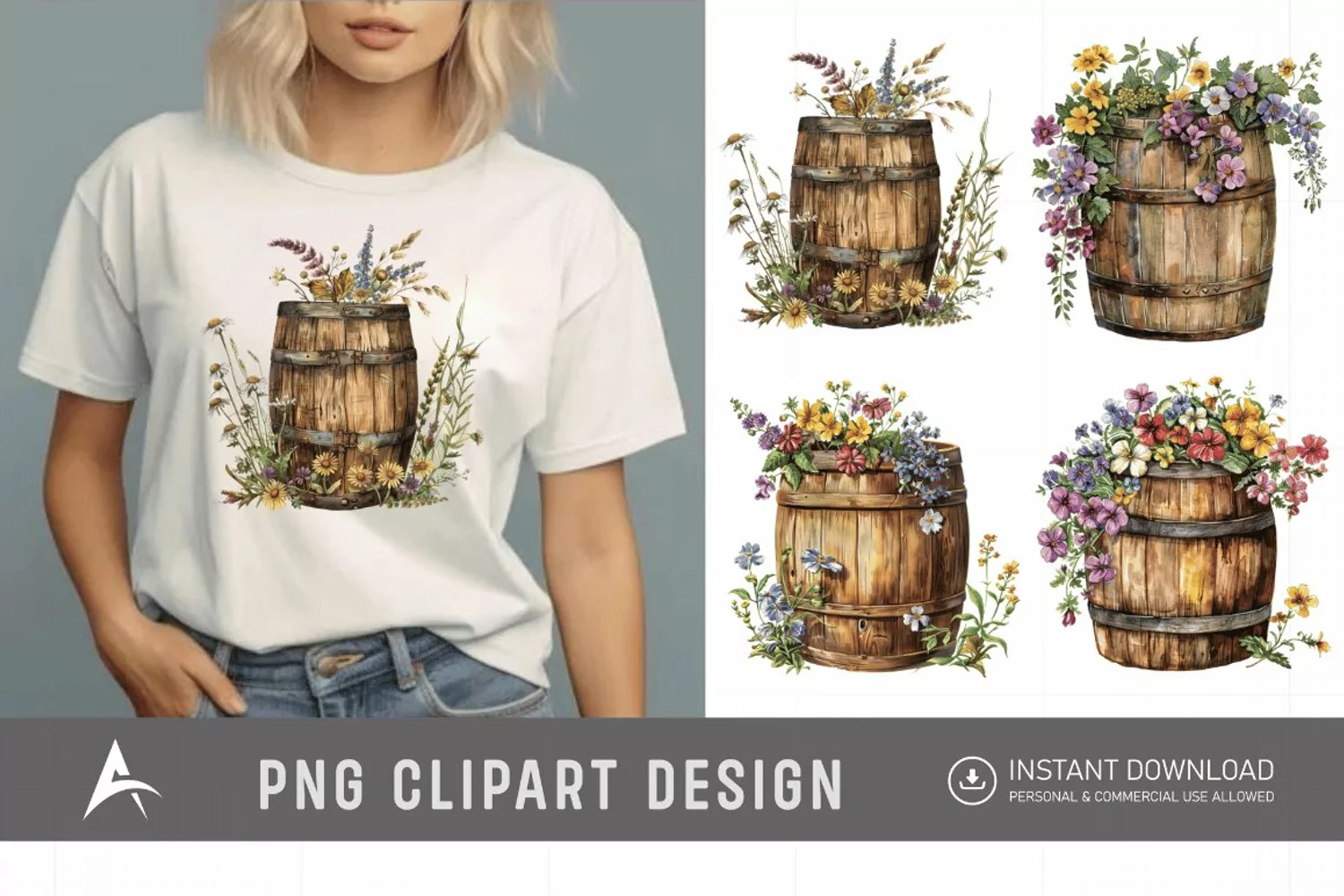 Watercolor Floral Barrel Clipart product image 1