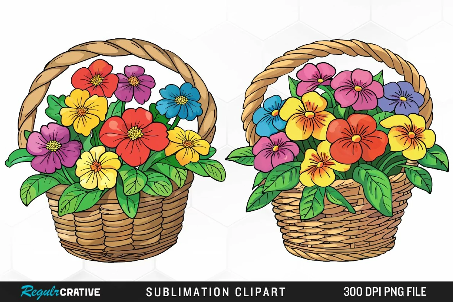Watercolor Floral Basket Illustration Clipart product image 1