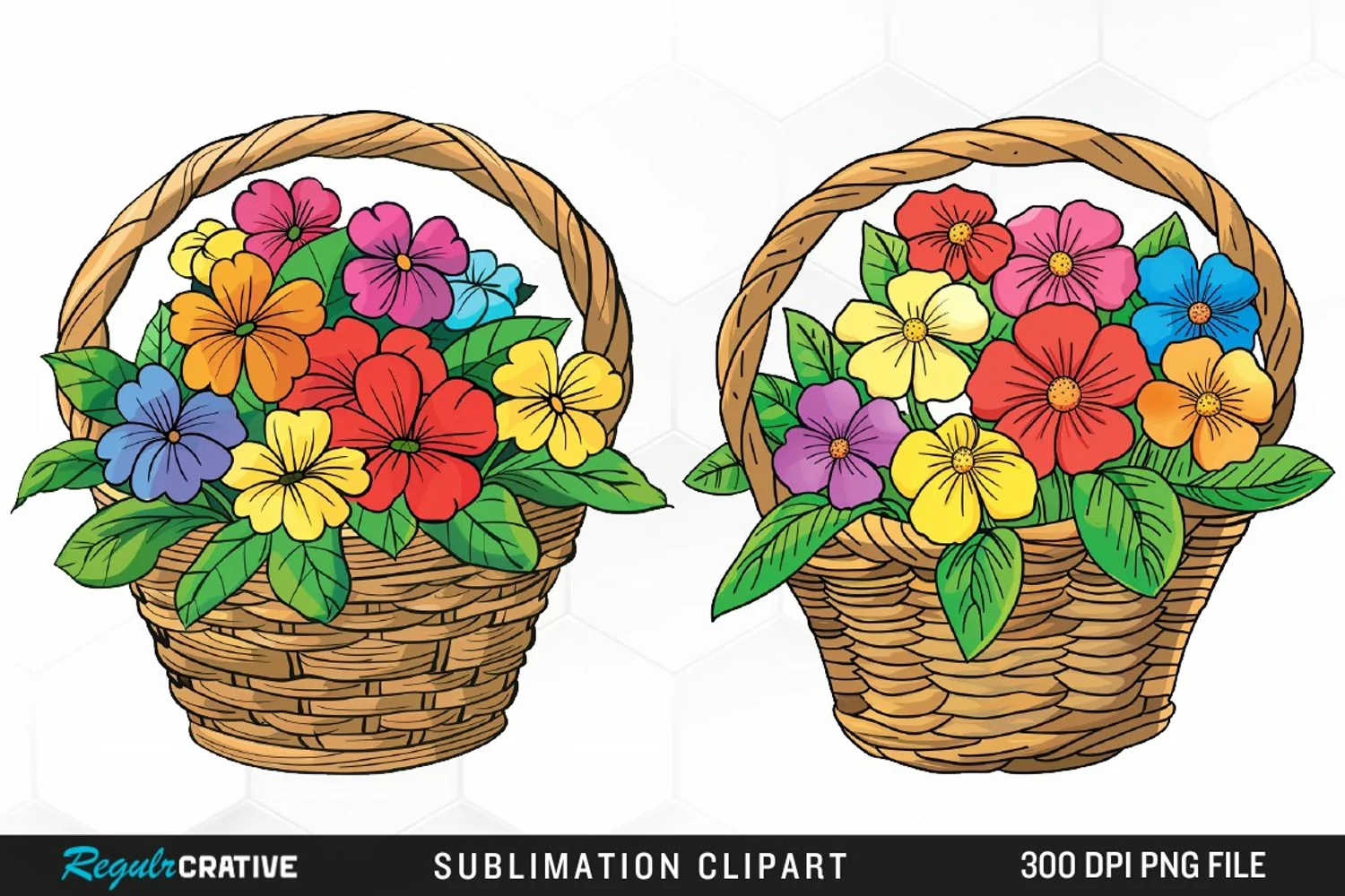 Watercolor Floral Basket Illustration Clipart product image 1