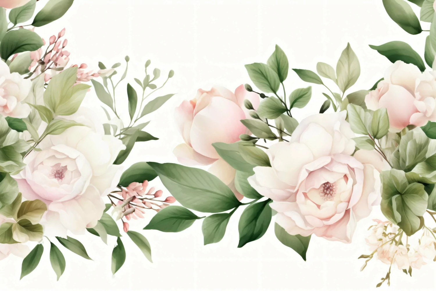 Watercolor floral border wreath with green leaves background product image 1