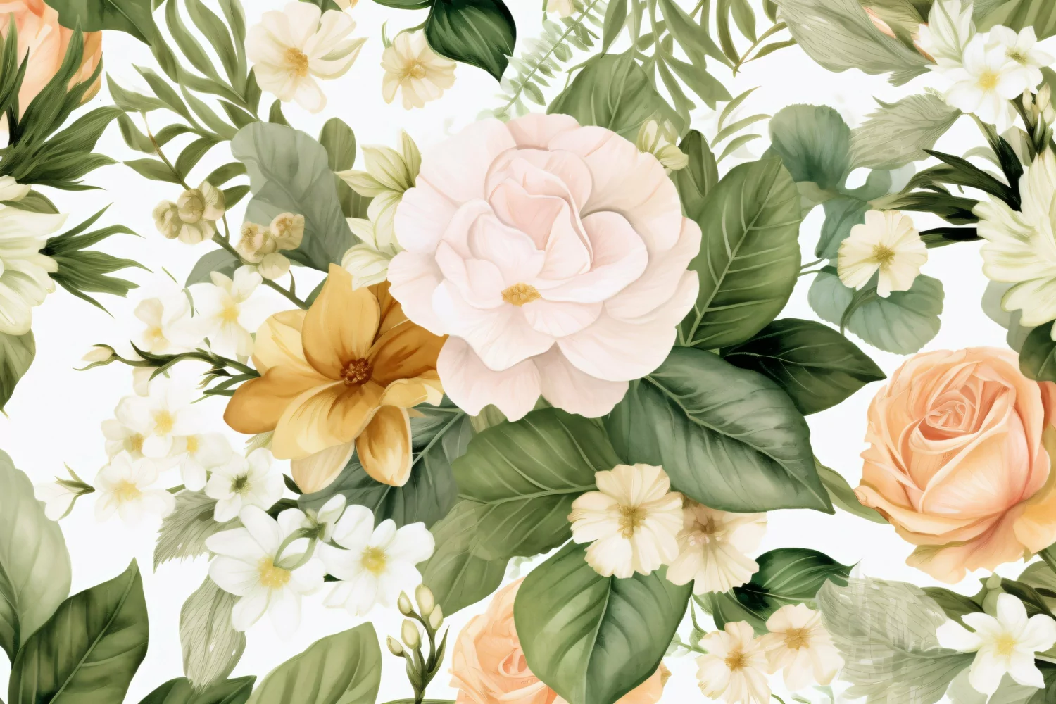 Watercolor floral border wreath with green leaves background product image 1