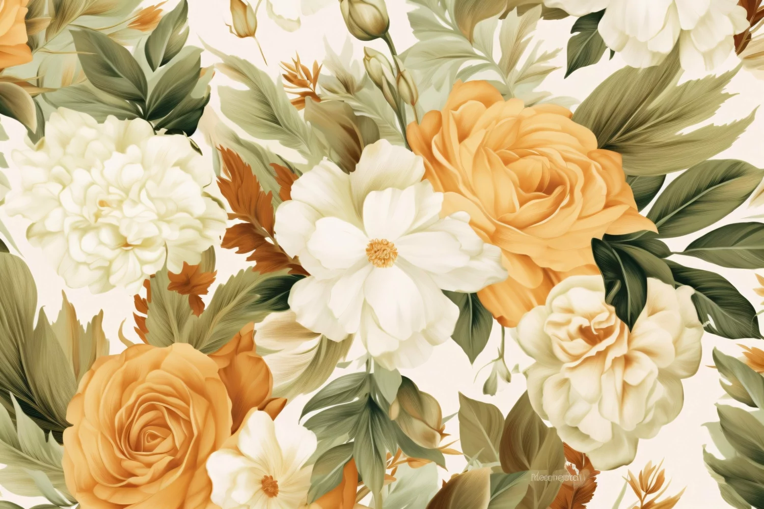 Watercolor floral border wreath with green leaves background product image 1