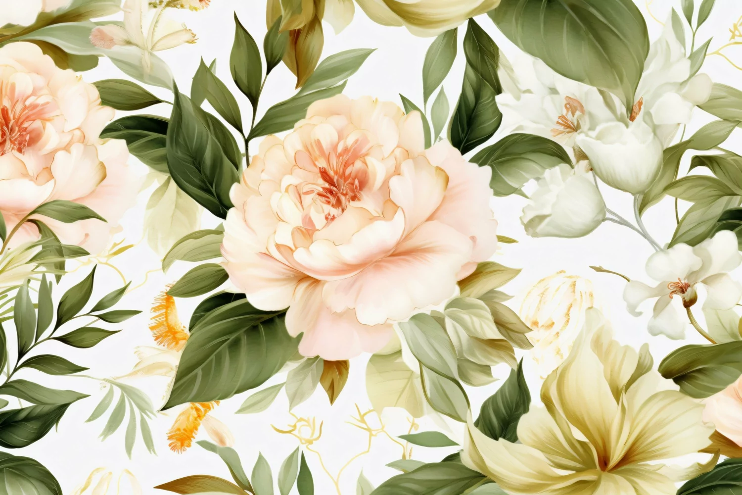 Watercolor floral border wreath with green leaves background product image 1