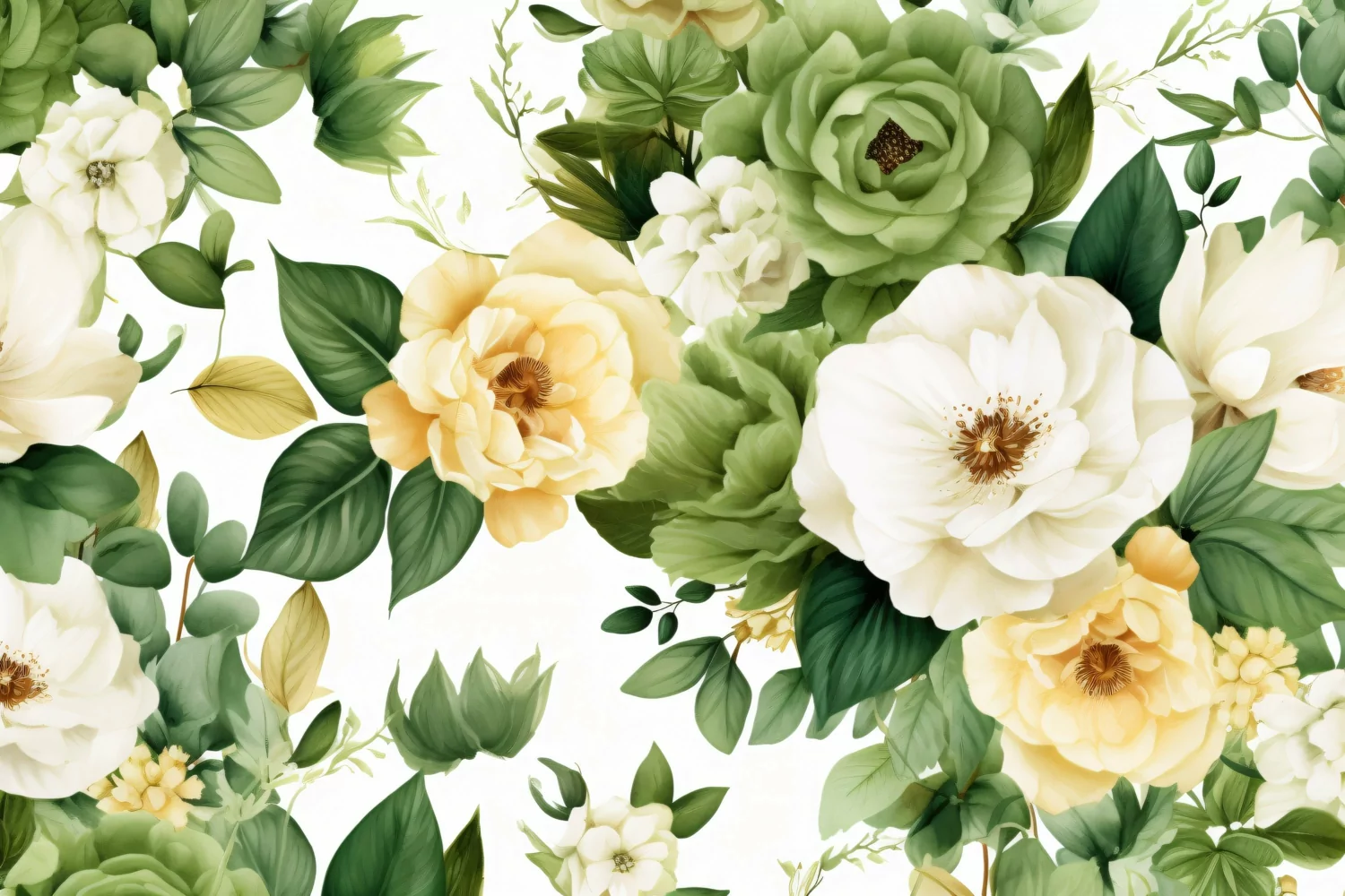 Watercolor floral border wreath with green leaves background product image 1