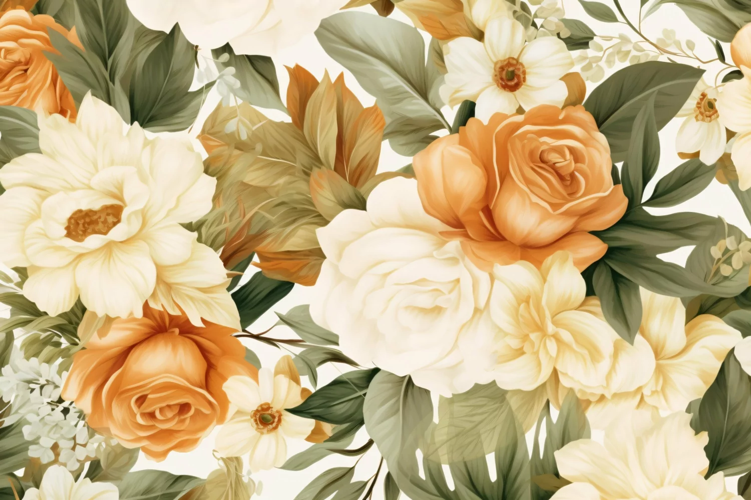 Watercolor floral border wreath with green leaves background product image 1