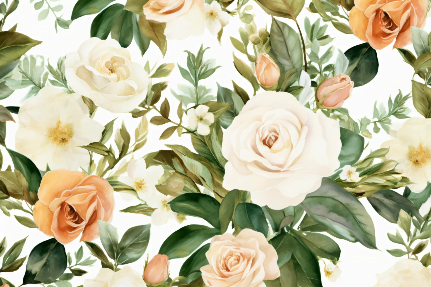 Watercolor floral border wreath with green leaves background product image 1