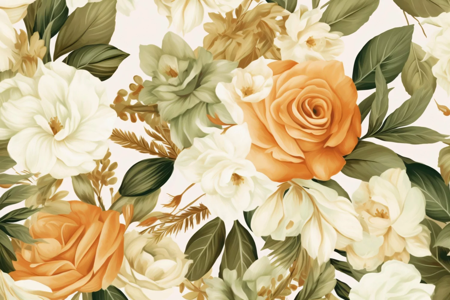 Watercolor floral border wreath with green leaves background product image 1