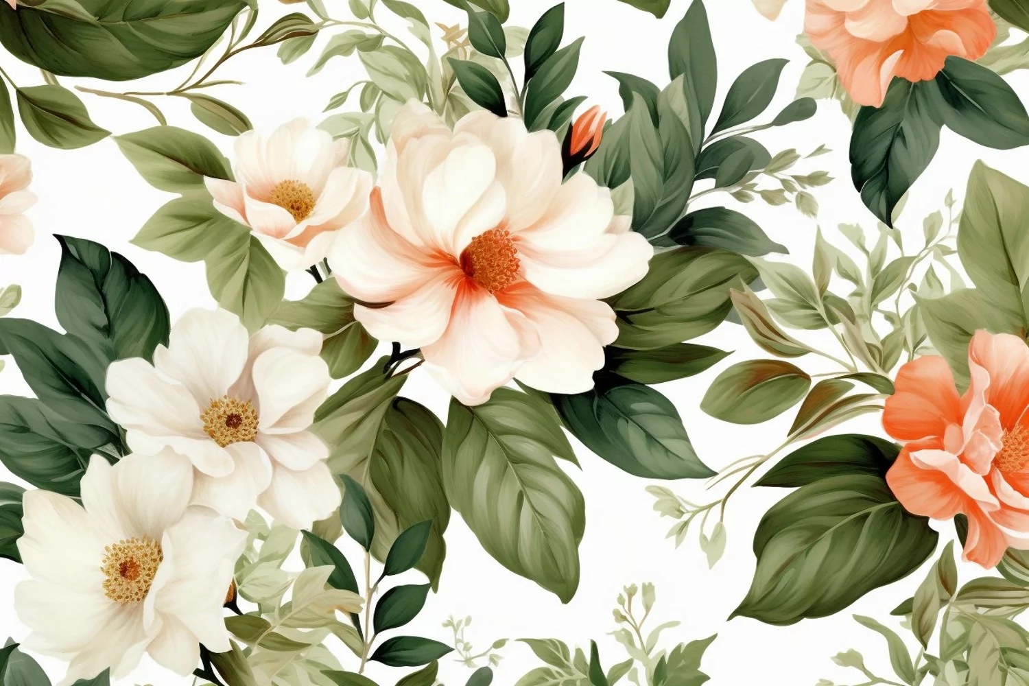 Watercolor floral border wreath with green leaves background product image 1