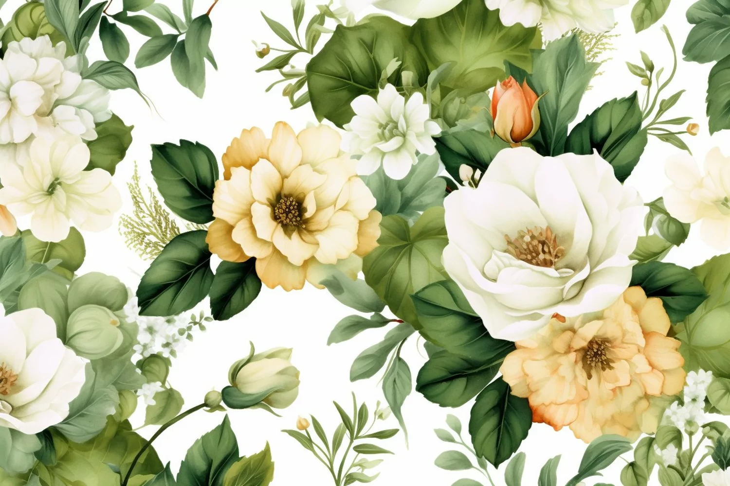 Watercolor floral border wreath with green leaves background product image 1